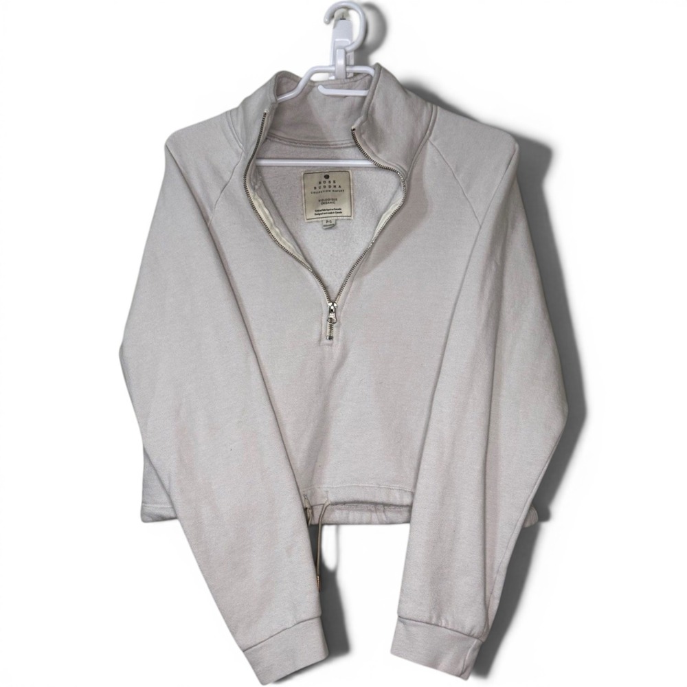 Rose Buddha Organic Cotton Quarter Zip‎ Cropped Sweatshirt Cream P-S #Athleisure
